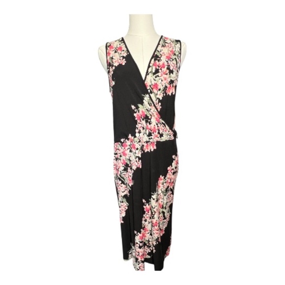 Dresses & Skirts - GUC White House Black Market black & pink floral sleeveless wrap dress | size 12